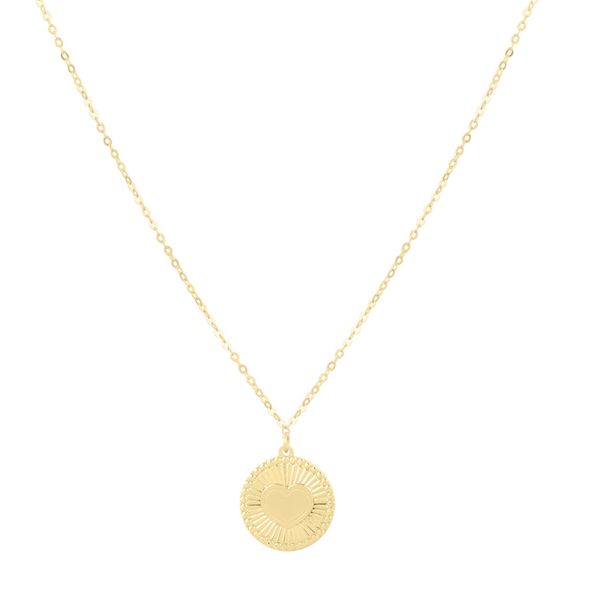 14K Radiating Heart Medallion Necklace -Yellow | Pear Shaped Lobster