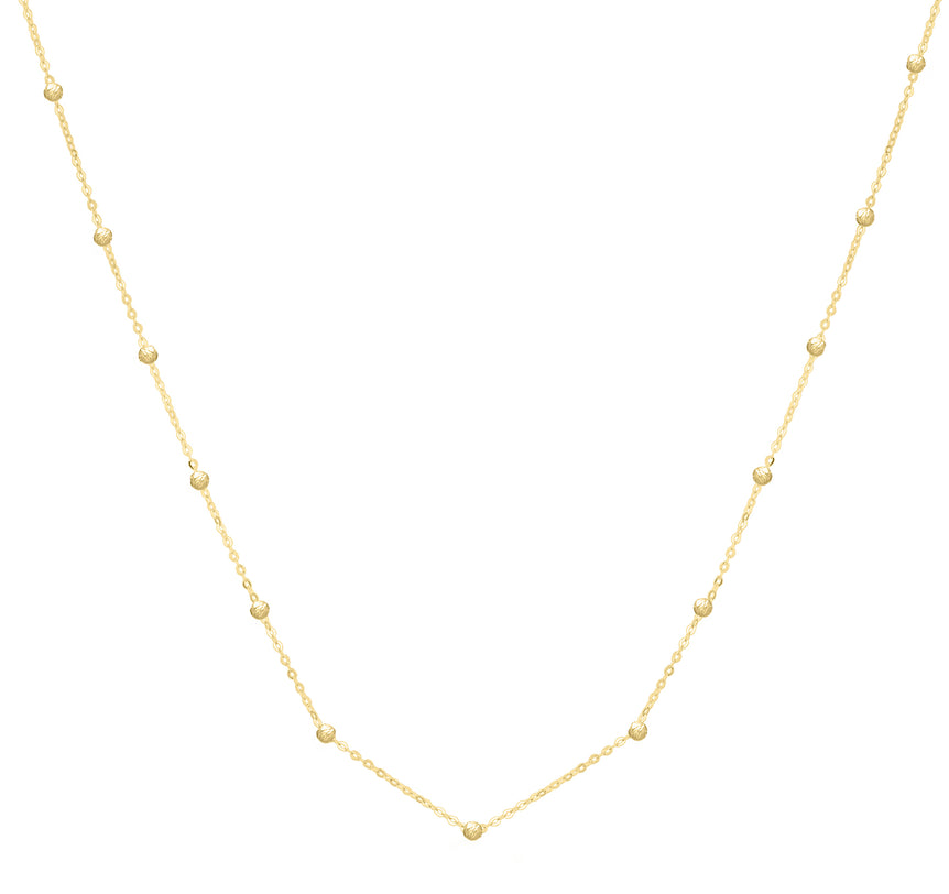 14K Saturn Bead Chain Necklace-Yellow | Lobster