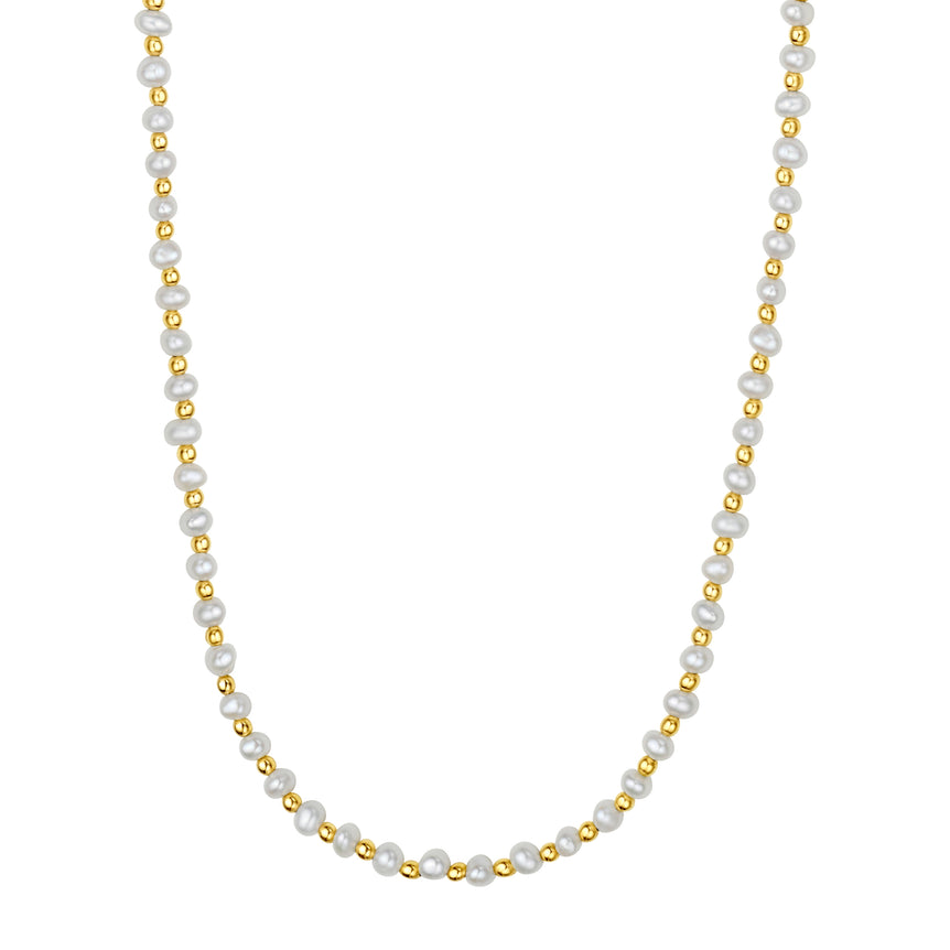 14K & Pearl Bead Necklace-Yellow | Lobster