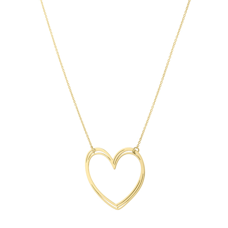 14K Large Open Heart Necklace -Yellow | Pear Shaped Lobster