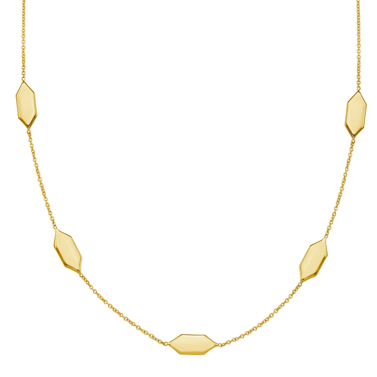 14K Elongated Hexagon Link Necklace-Yellow | Pear Shaped Lobster