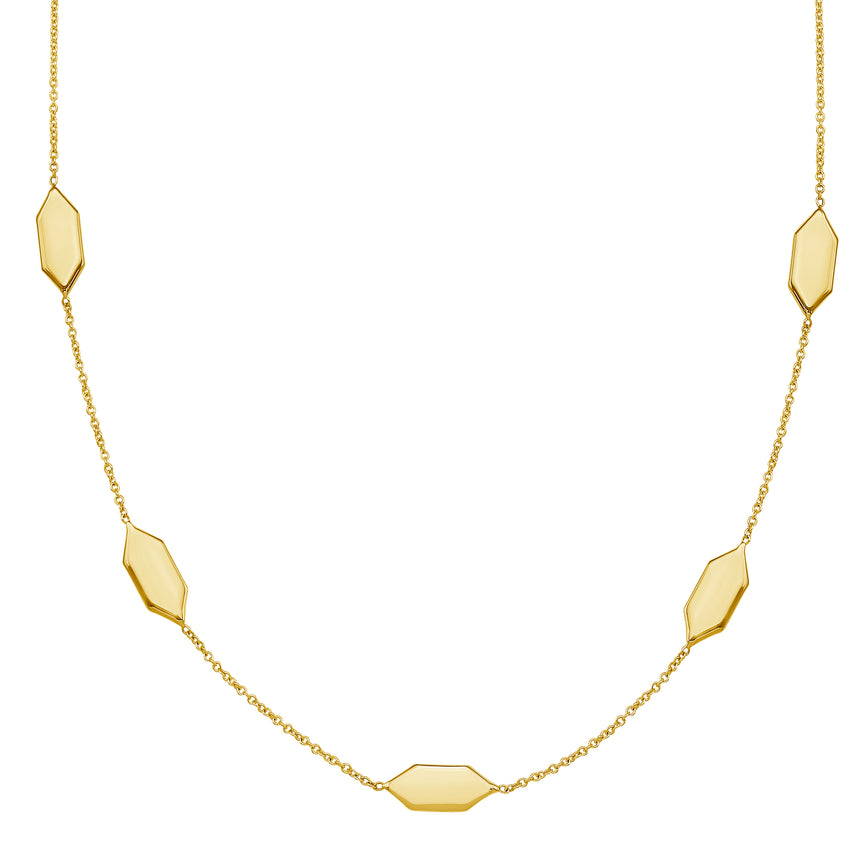 14K Elongated Hexagon Link Necklace-Yellow | Pear Shaped Lobster