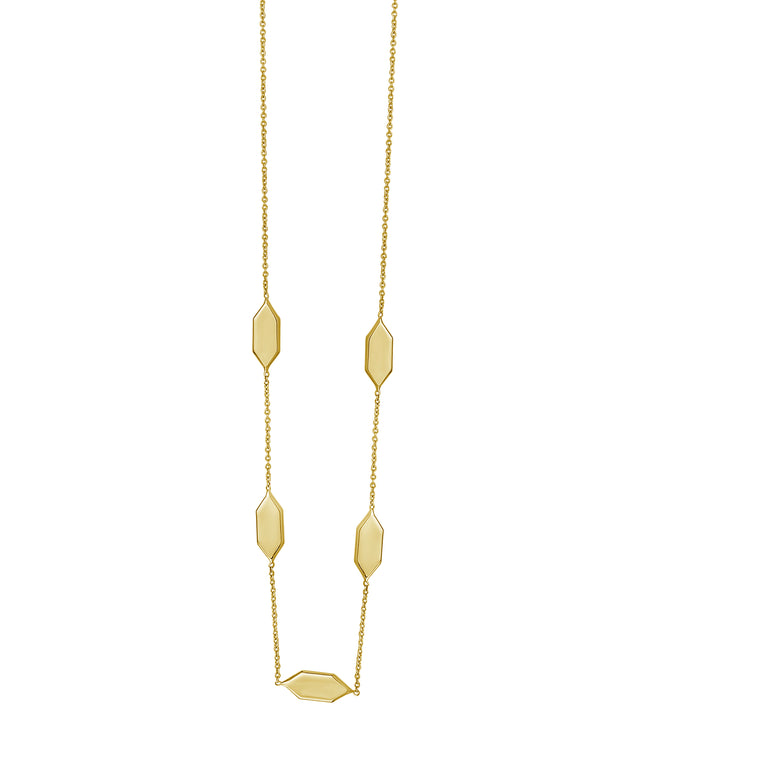 14K Elongated Hexagon Link Necklace-Yellow | Pear Shaped Lobster