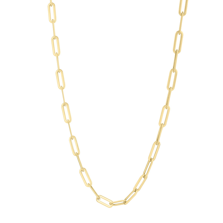 14K Long Domed Paperclip Necklace-Yellow | Lobster
