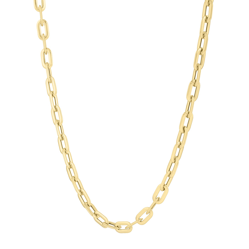 14K Oval Domed Paperclip Necklace-Yellow | Lobster