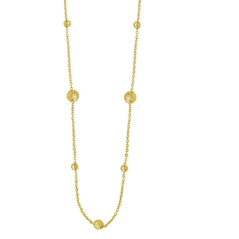 14K Layered Alternating Bead Chain Necklace-Yellow | Pear Shaped Lobster
