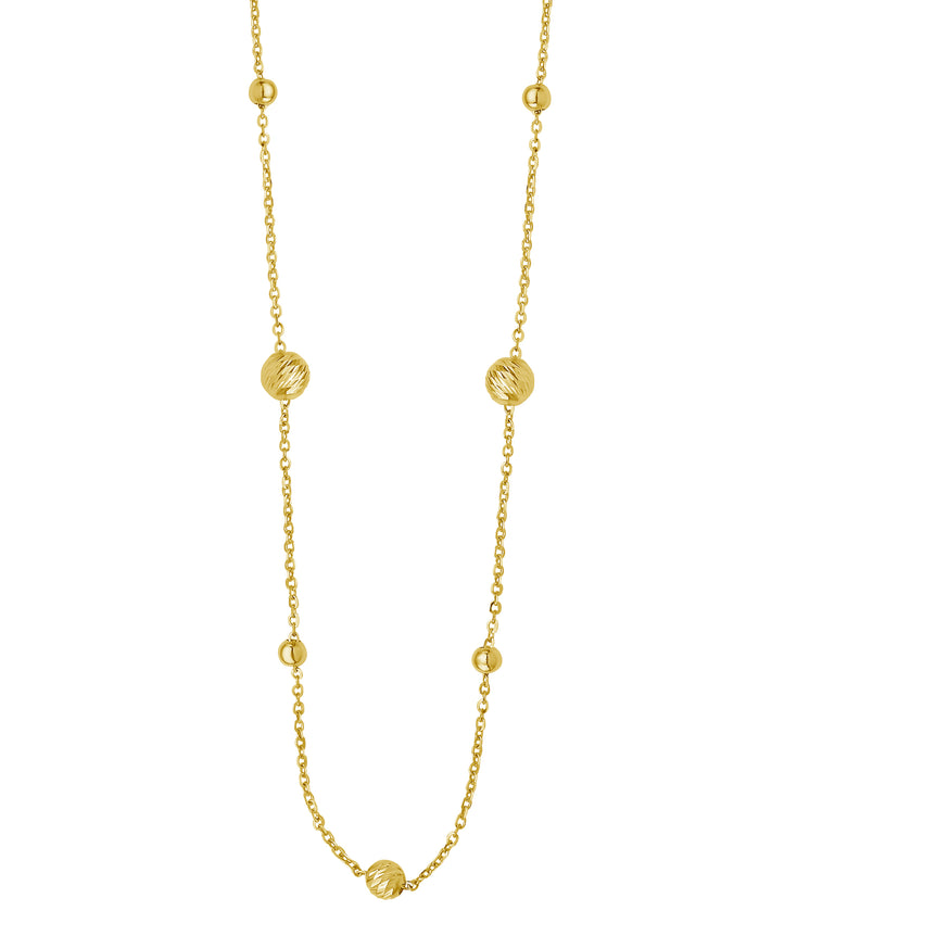 14K Layered Alternating Bead Chain Necklace-Yellow | Pear Shaped Lobster