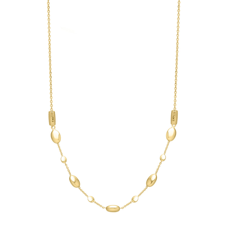 14K Adjustable Puff Pebble Necklace-Yellow | Pear Shaped Lobster