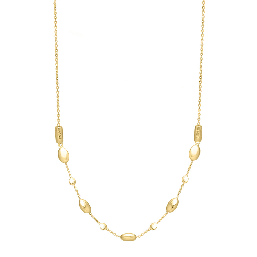 14K Adjustable Puff Pebble Necklace-Yellow | Pear Shaped Lobster