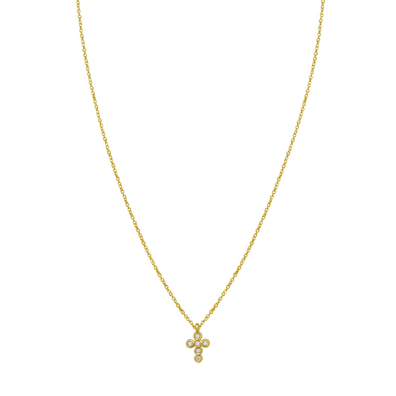 14K Petite Diamond Cross Necklace-Yellow | Lobster