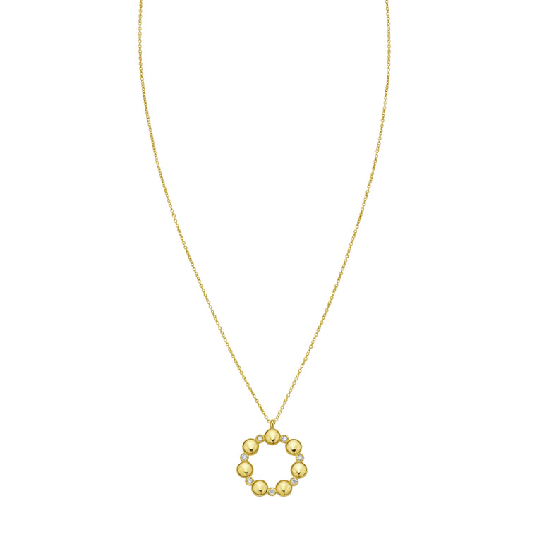 14K Diamond Circle Bauble Necklace-Yellow | Lobster