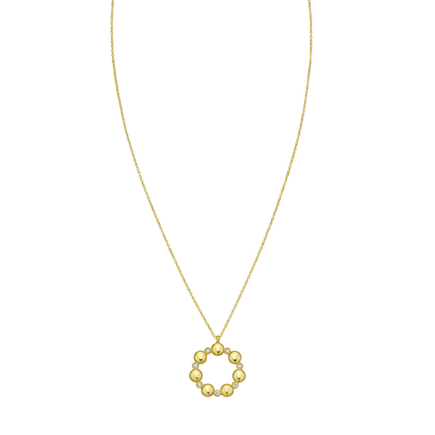 14K Diamond Circle Bauble Necklace-Yellow | Lobster