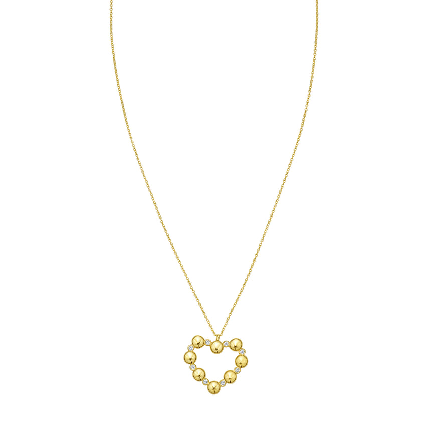 14K Diamond Heart Bauble Necklace-Yellow | Lobster