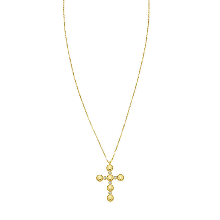 14K Diamond Cross Bauble Necklace-Yellow | Lobster