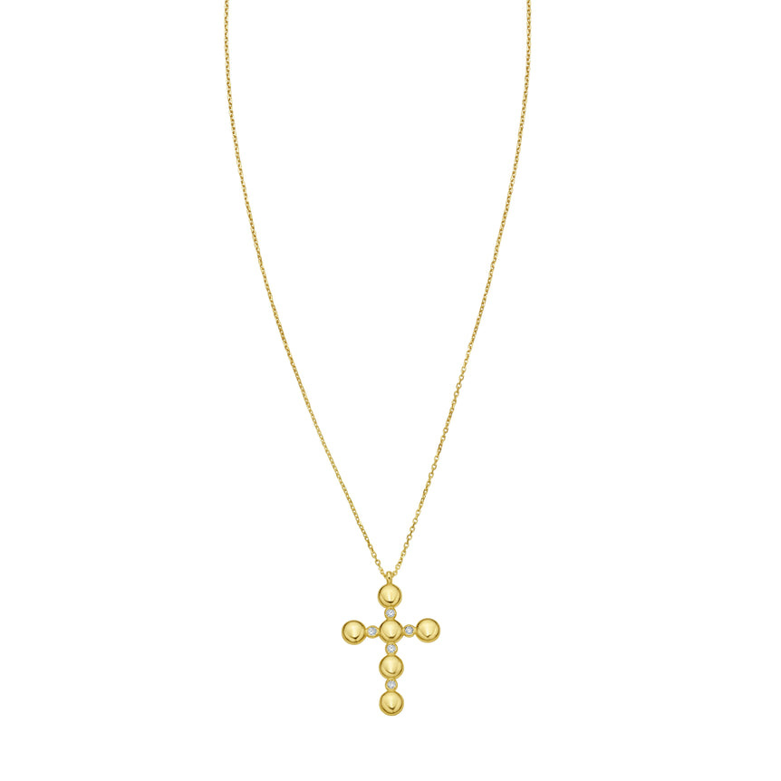 14K Diamond Cross Bauble Necklace-Yellow | Lobster