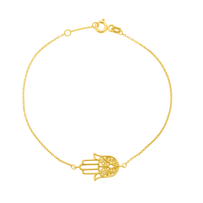 14K Gold Hamsa Bracelet-Yellow | Spring Ring
