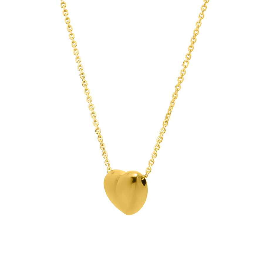 14K Gold Small Puffed Up Heart Necklace-Yellow | Pear Shaped Lobster