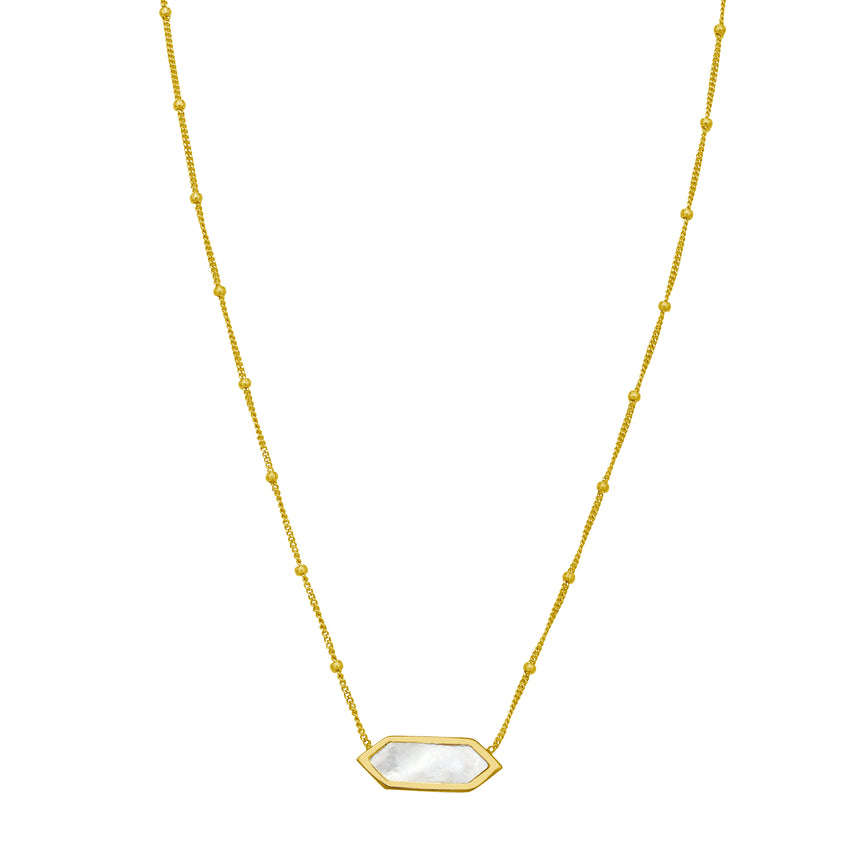 14K Hexagon Mother of Pearl Necklace-Yellow | Lobster