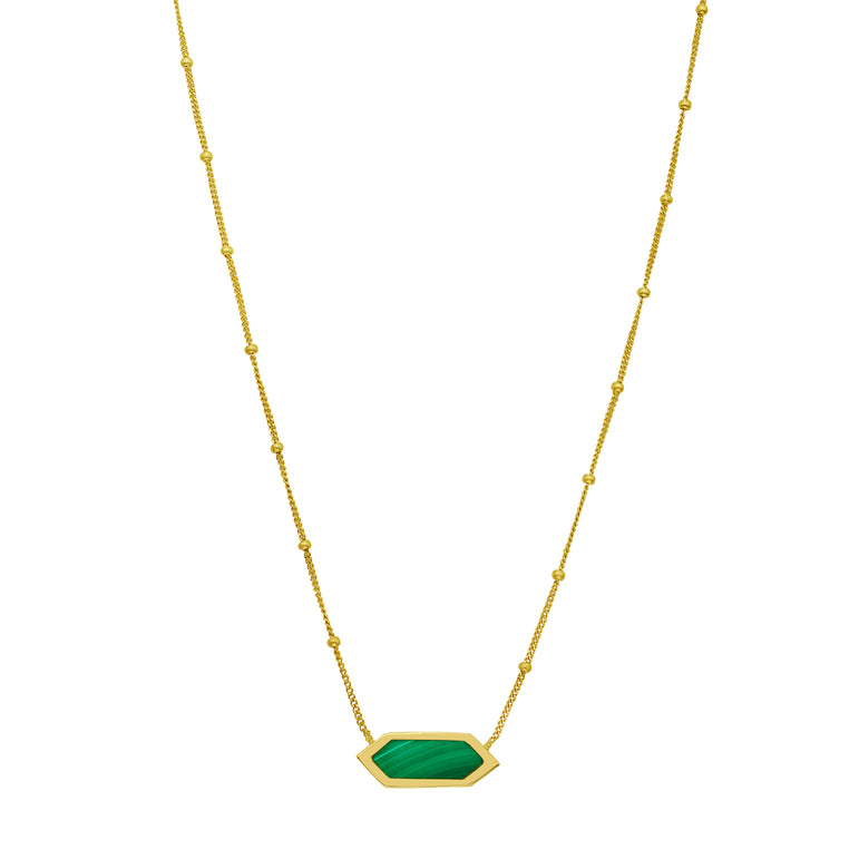 14K Hexagon Malachite Necklace-Yellow | Lobster