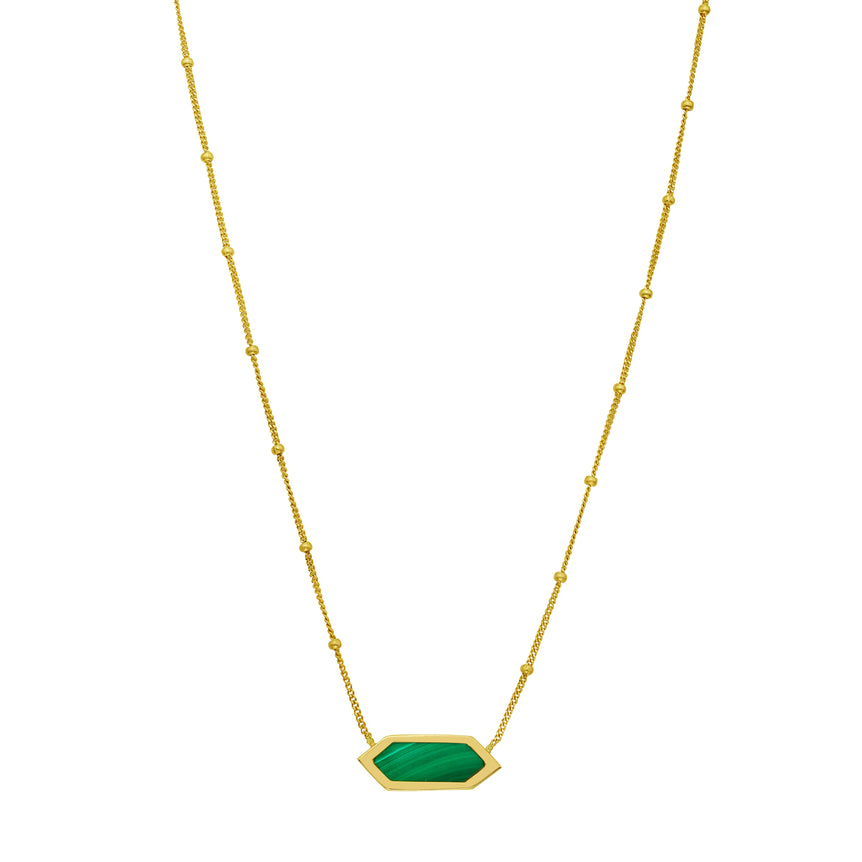 14K Hexagon Malachite Necklace-Yellow | Lobster
