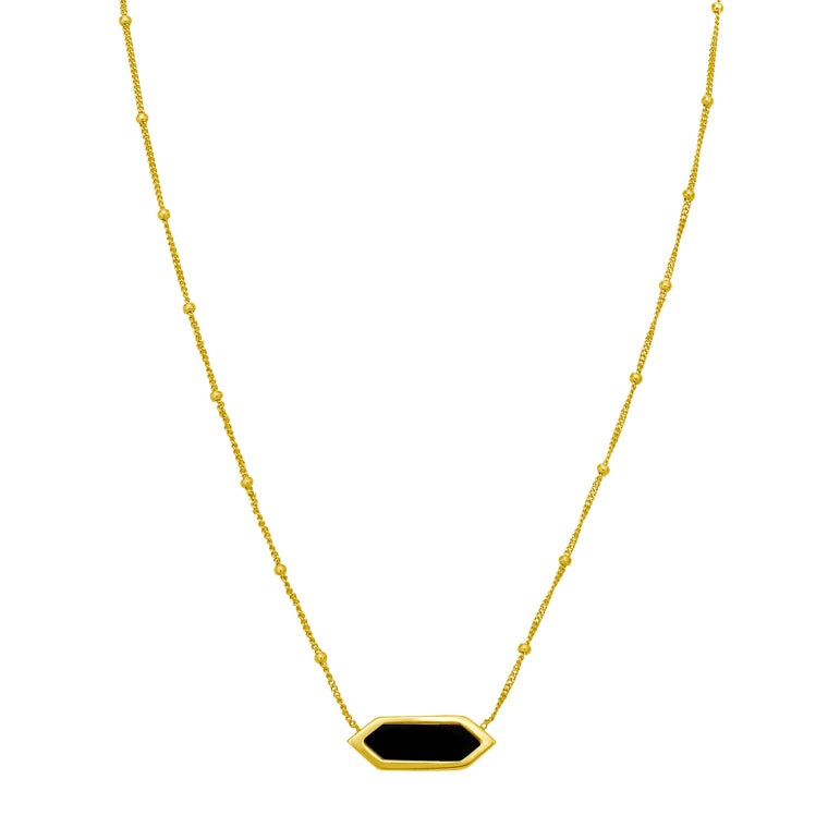 14K Hexagon Onyx Necklace-Yellow | Lobster