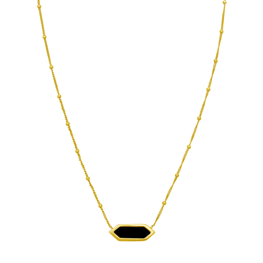 14K Hexagon Onyx Necklace-Yellow | Lobster