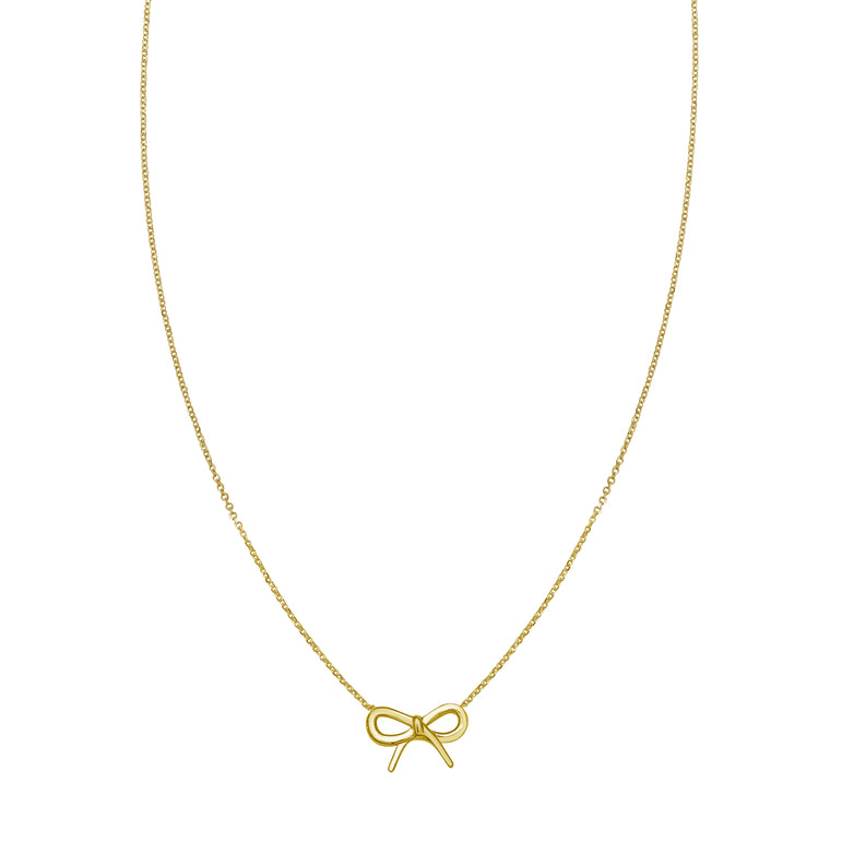 14K Small Bow Necklace-Yellow | Spring Ring