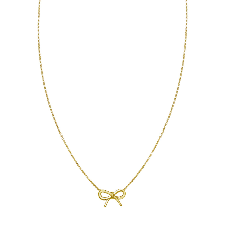 14K Small Bow Necklace-Yellow | Spring Ring