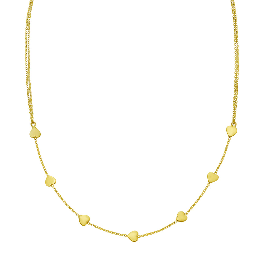 14K Adjustable Heart Link Necklace-Yellow | Lobster
