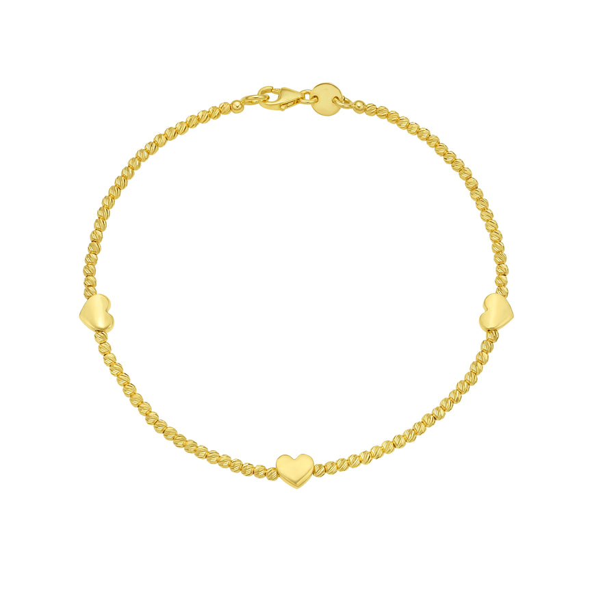 14K Heart Station Bead Bracelet-Yellow | Lobster
