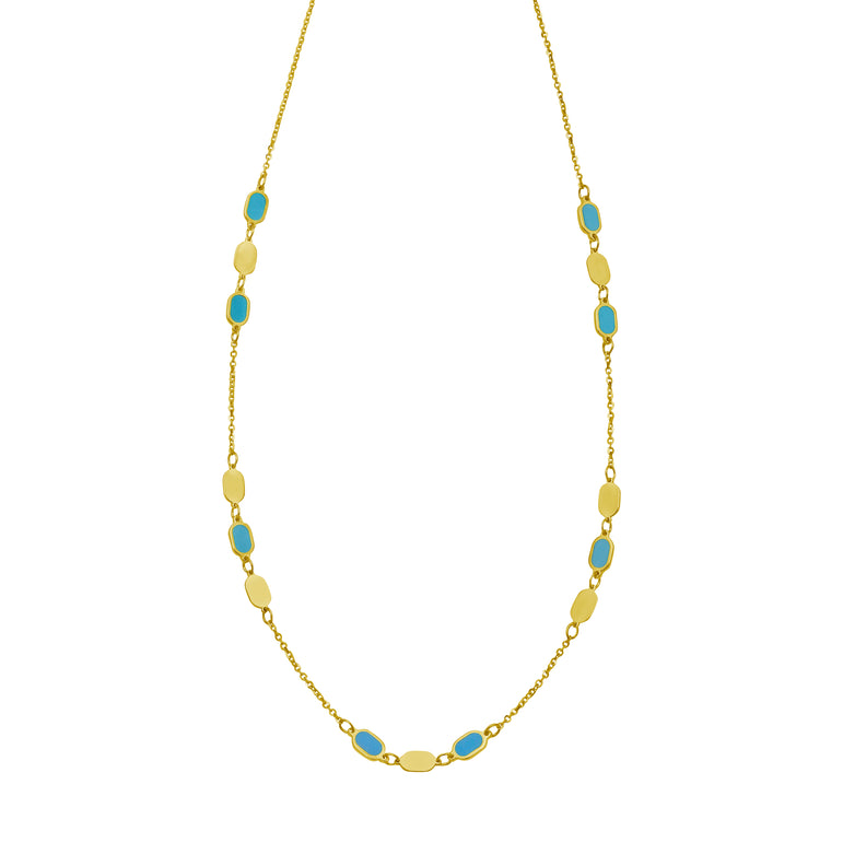 14K Hexagon Turquoise Inlay Links Necklace-Yellow | Lobster