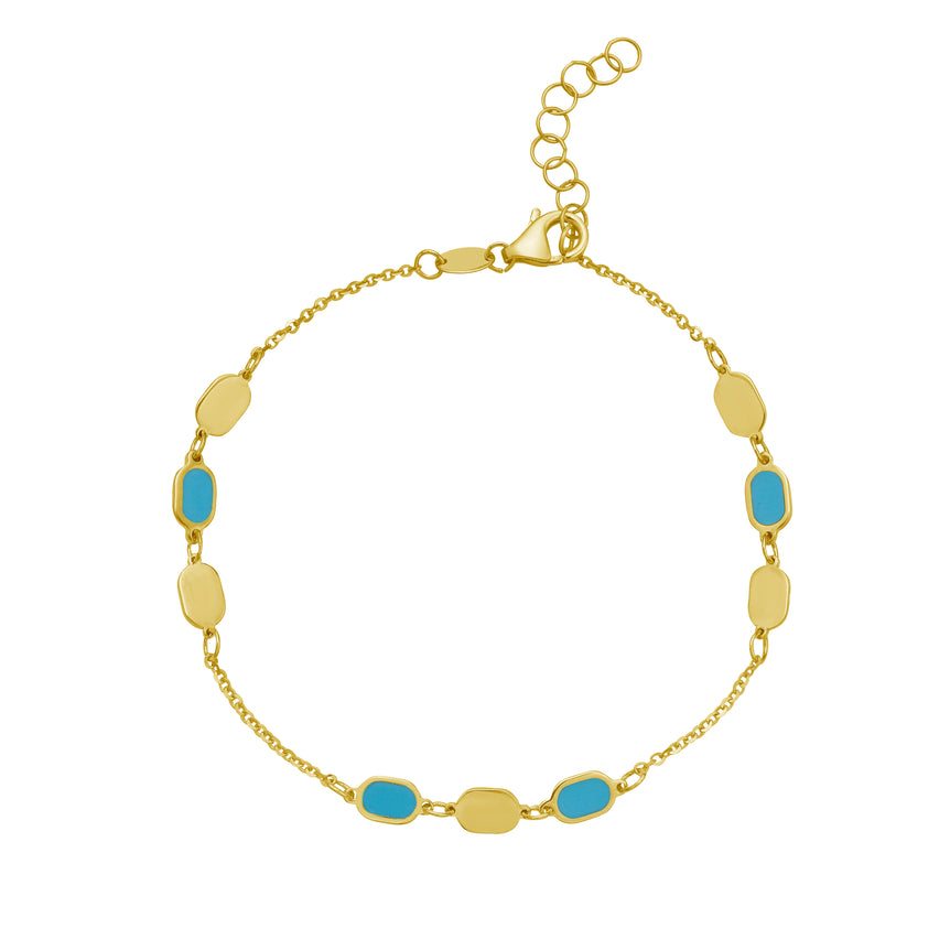 14K Hexagon Turquoise Inlay Links Bracelet-Yellow | Lobster