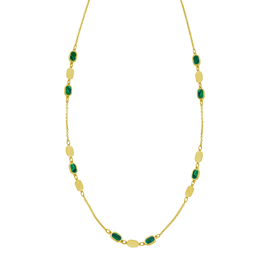 14K Hexagon Malachite Inlay Links Necklace-Yellow | Lobster