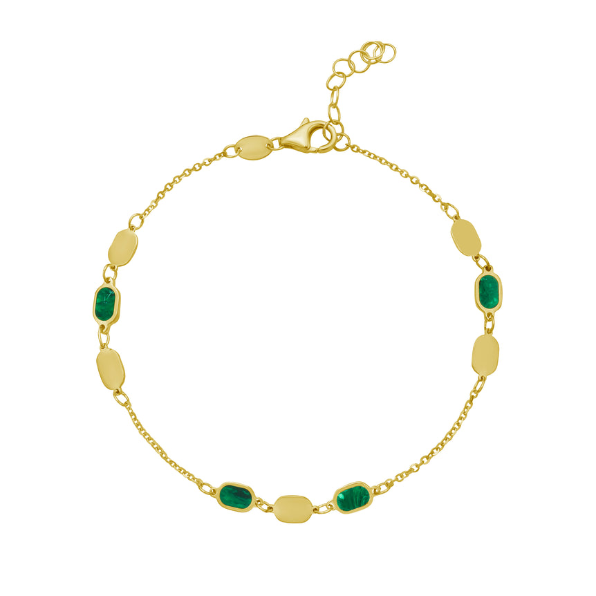 14K Hexagon Malachite Inlay Links Bracelet-Yellow | Lobster