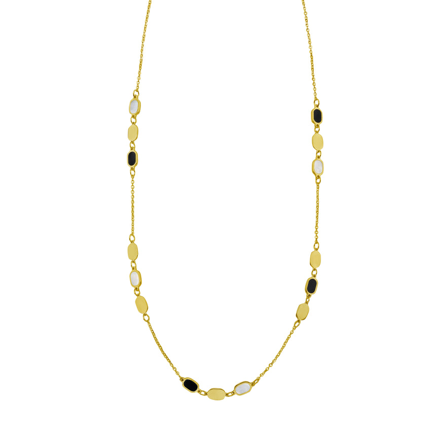 14K Onyx & MOP Inlay Links Necklace-Yellow | Lobster