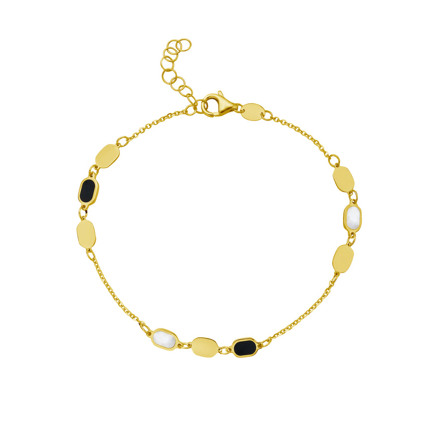 14K Onyx & MOP Inlay Links Bracelet-Yellow | Lobster