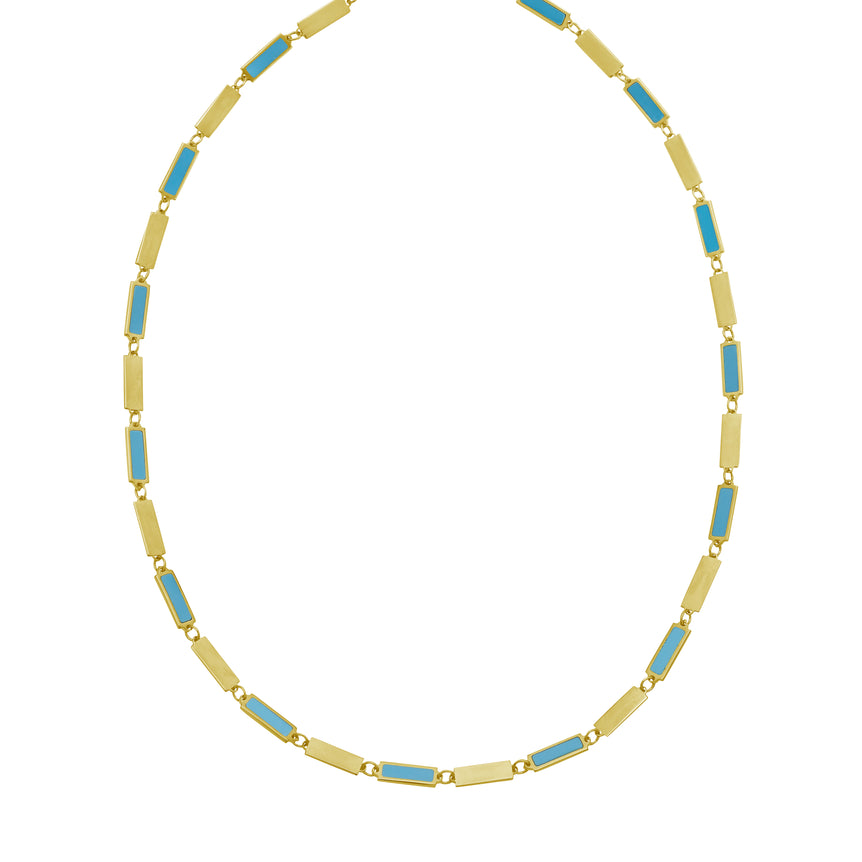 14K Turquoise Rectangle Links Necklace-Yellow | Lobster