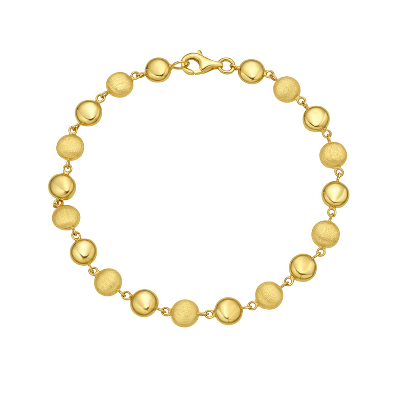 14K Polished/Satin Pebbles Bracelet-Yellow | Lobster