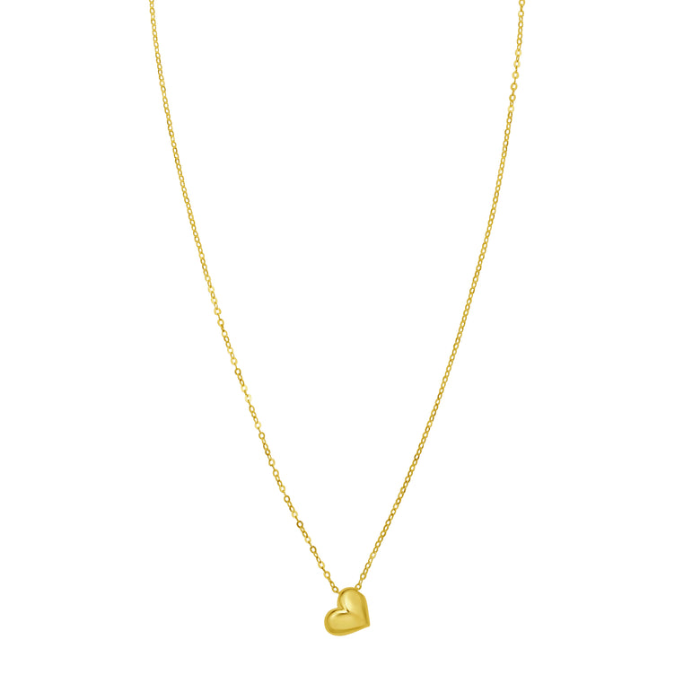 14K Puffed Mini Heart Pendant-Yellow | Lobster