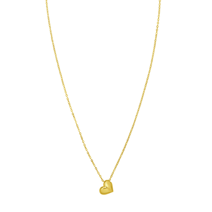 14K Puffed Mini Heart Pendant-Yellow | Lobster