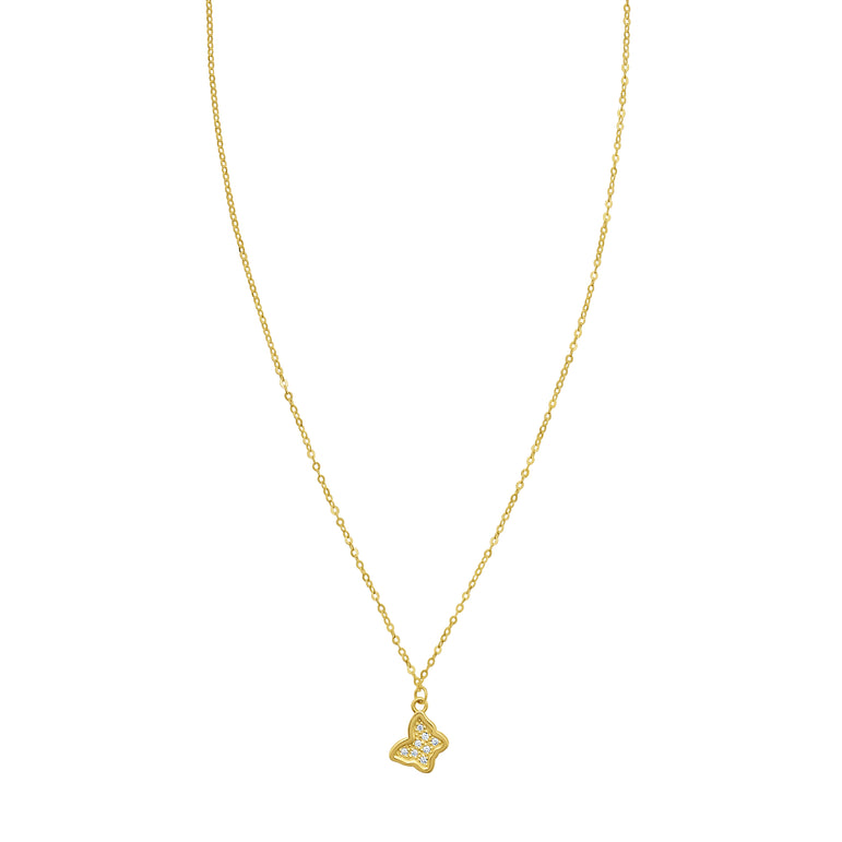 14K Petite Diamond Butterfly Necklace-Yellow | Lobster