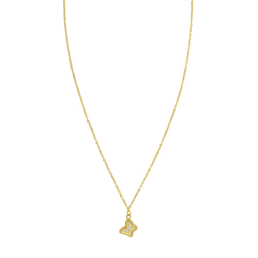 14K Petite Diamond Butterfly Necklace-Yellow | Lobster