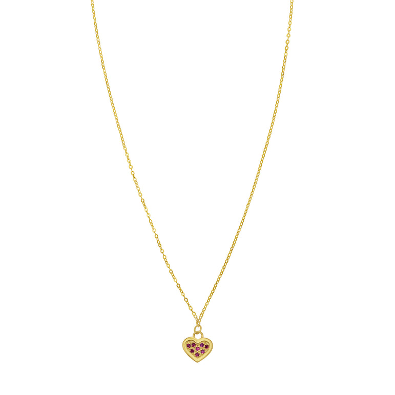 14K Ruby Heart Necklace-Yellow | Lobster