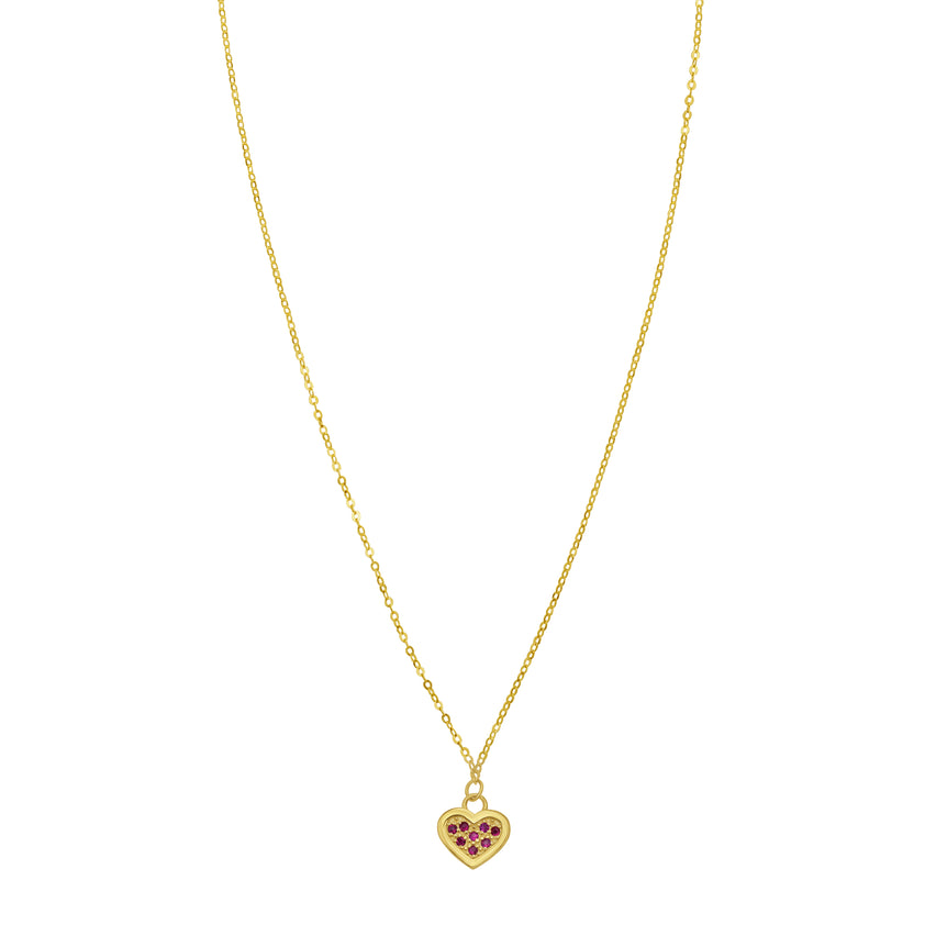 14K Ruby Heart Necklace-Yellow | Lobster