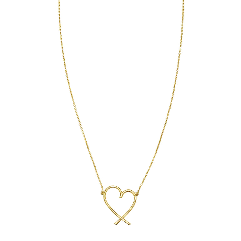 14K Delicate Heart Necklace-Yellow | Lobster