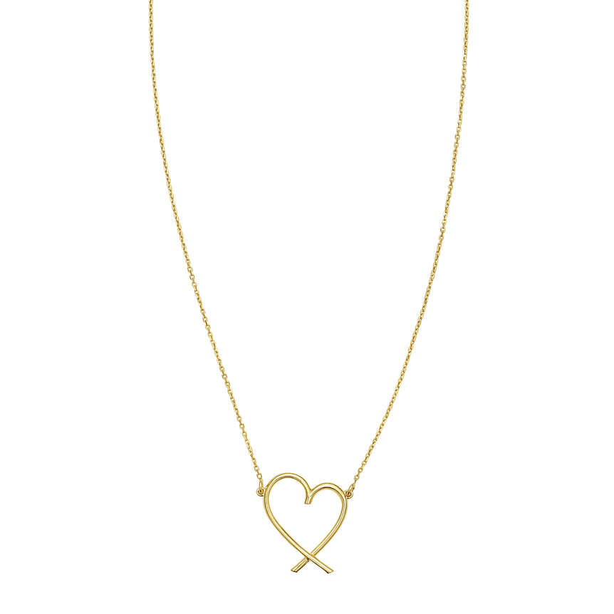 14K Delicate Heart Necklace-Yellow | Lobster