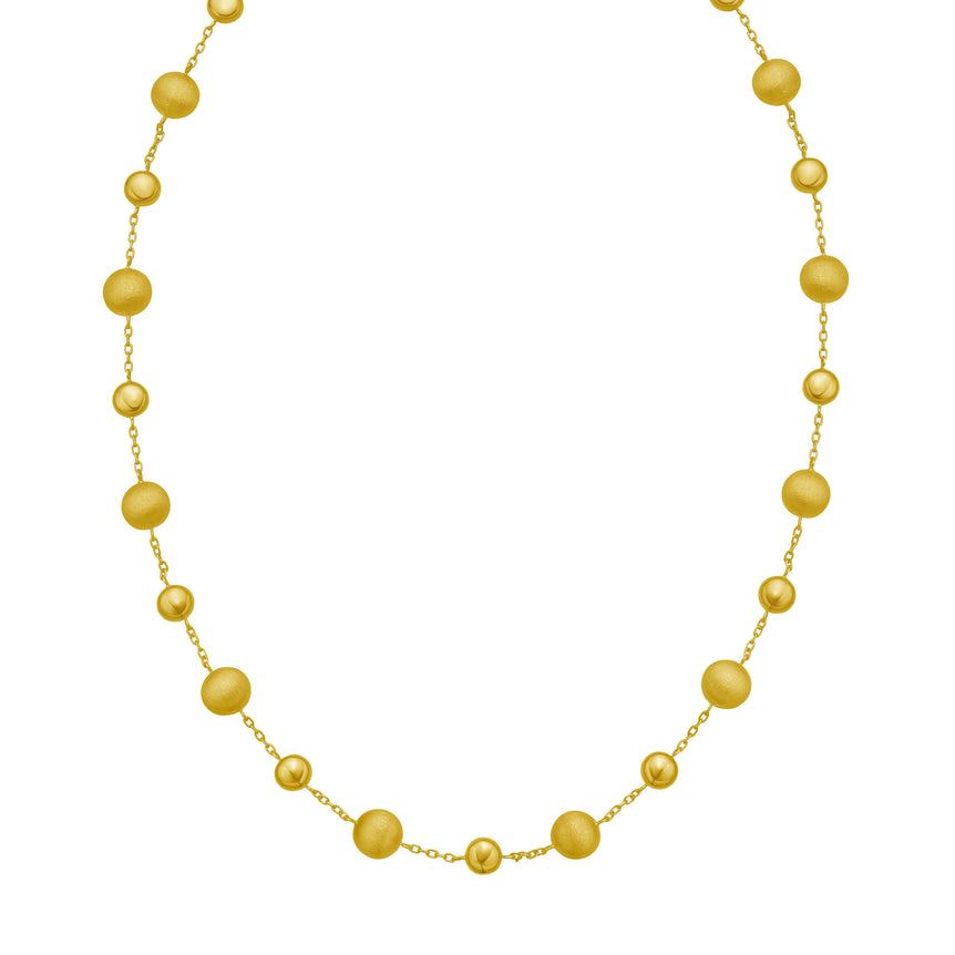 14K Polished/Satin Pebble Links Necklace-Yellow | Lobster
