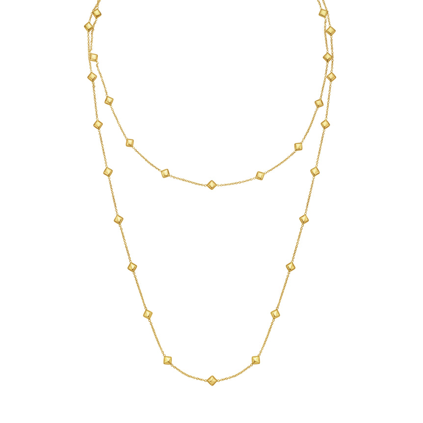 14K Pyramid Station Layered Necklace-Yellow | Lobster