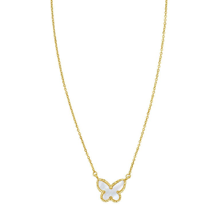 14K Primavera MOP Butterfly Necklace-Yellow | Lobster