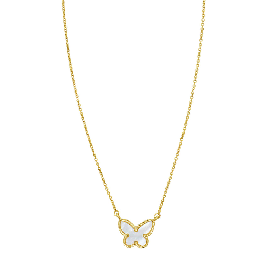 14K Primavera MOP Butterfly Necklace-Yellow | Lobster